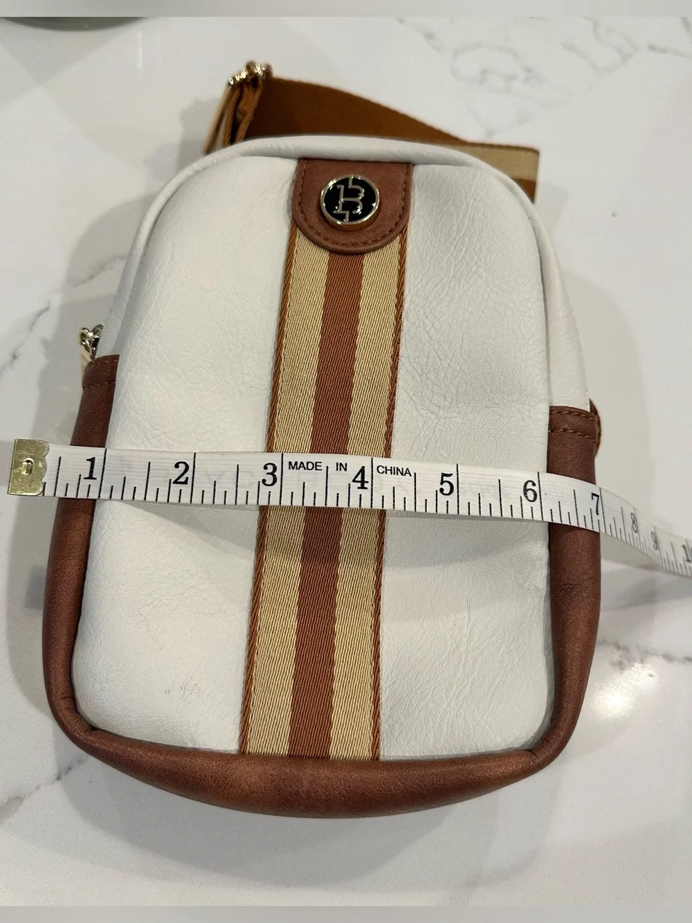 BOSTANTEN Faux Leather Sling Bag Crossbody Purse Guitar Strap Cream Brown Stripe